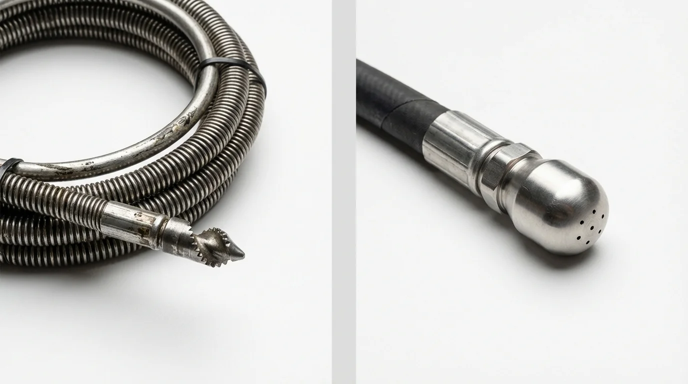 Drain snake cable and hydro jetting nozzle used for drain cleaning in Trappe, MD