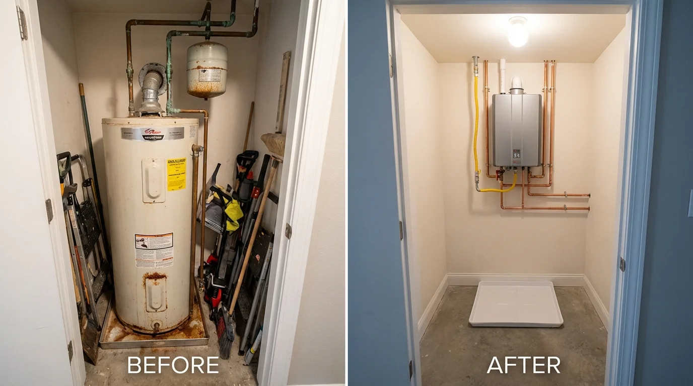 Tank water heater versus wall-mounted tankless unit comparison for Trappe, MD homeowners