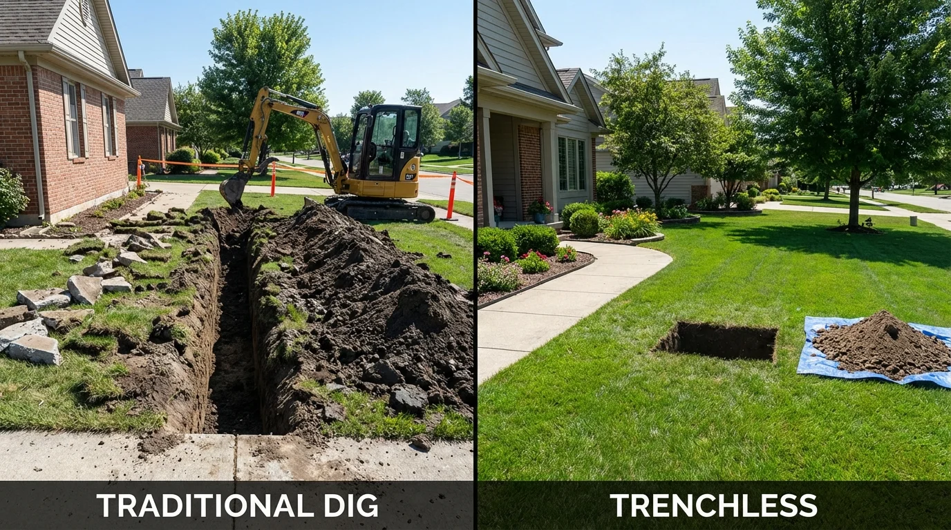 Trenchless sewer repair with minimal yard damage versus traditional excavation in Trappe, MD